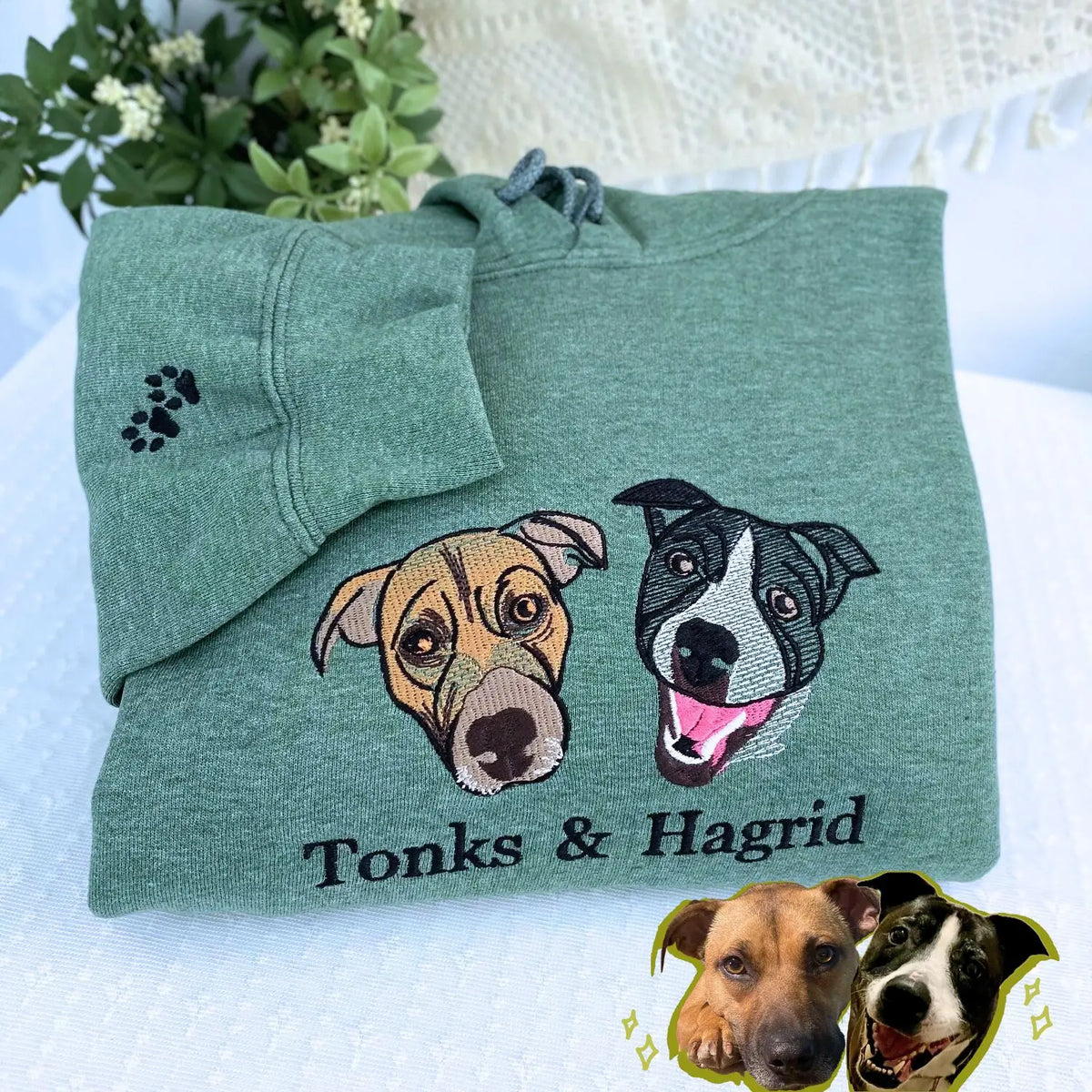 Custom Embroidered Dog Portraits Sweatshirt or Hoodie for Dog Lover