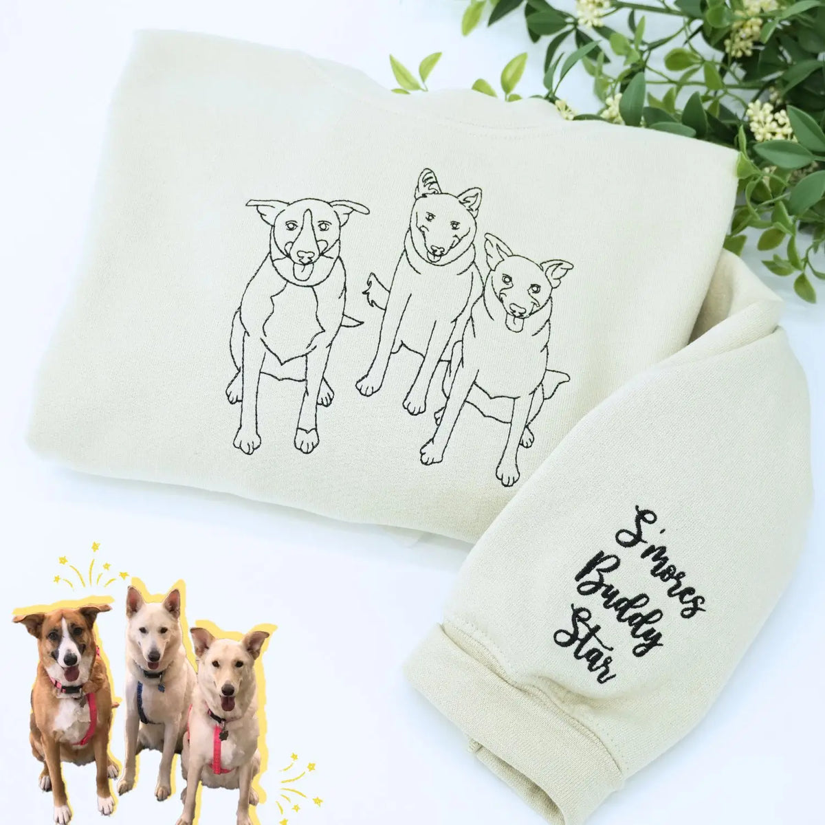 Custom Embroidered Dog Portraits Sweatshirt or Hoodie for Dog Lover