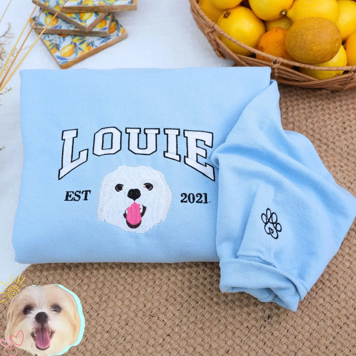 Custom Embroidered Dog Portraits Sweatshirt or Hoodie for Dog Lover