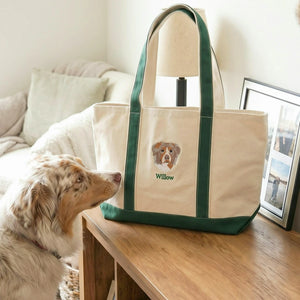 Custom Dog Portrait Tote Bag for Birthday Aunt - Embroidered Pet Photo Full Color Bag & Name - Gift for Her