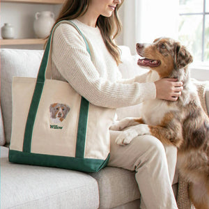 Custom Dog Portrait Tote Bag for Birthday Aunt - Embroidered Pet Photo Full Color Bag & Name - Gift for Her