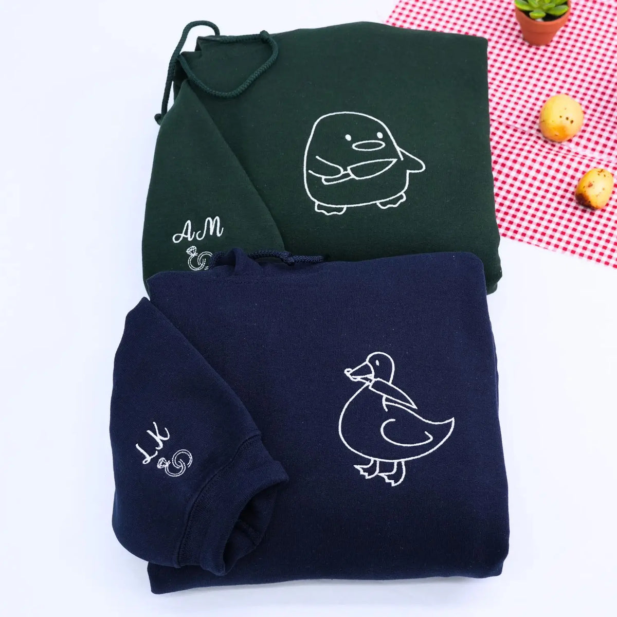 custom duck duck goose embroidered couple hoodies valentines gift