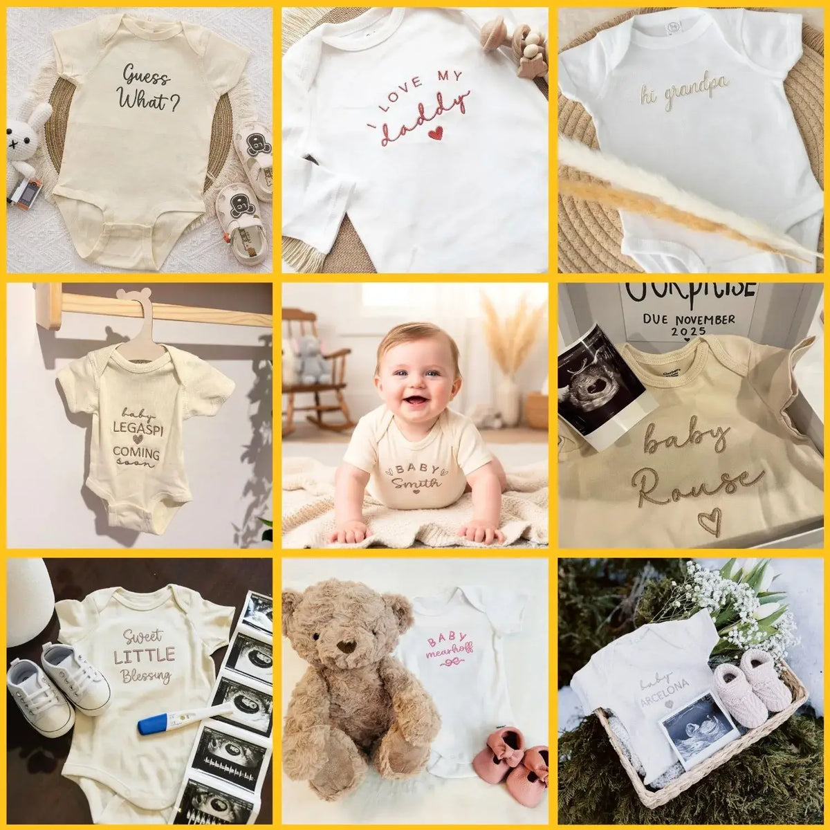 Custom embroidered baby onesie with personalized name text soft newborn outfit gift for baby shower