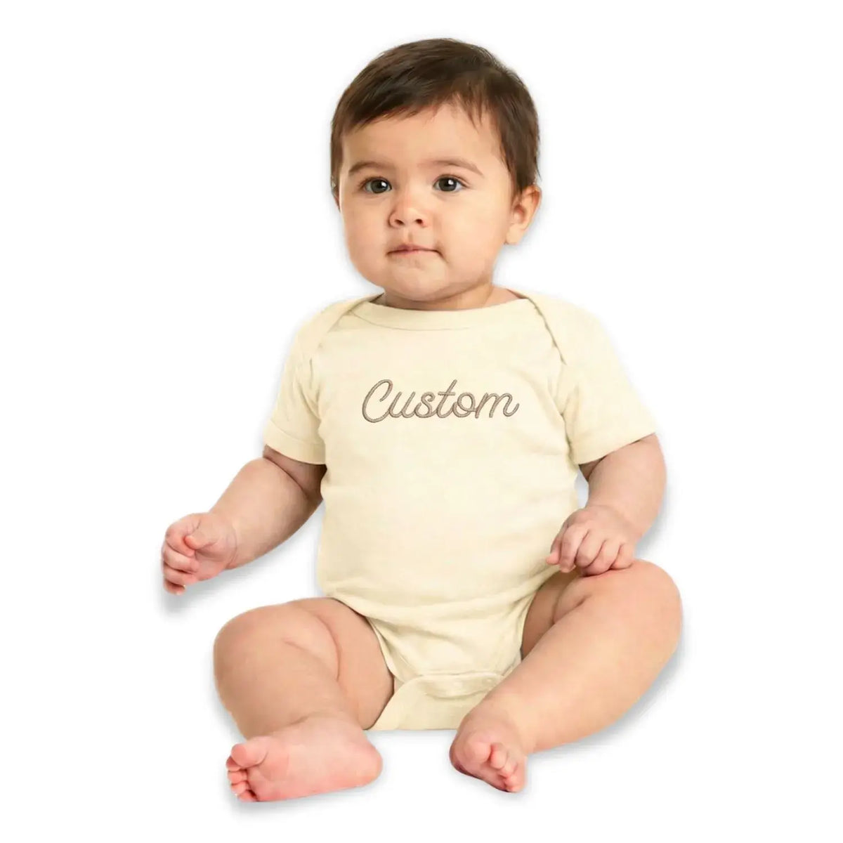 Custom embroidered baby onesie with personalized name text soft newborn outfit gift for baby shower