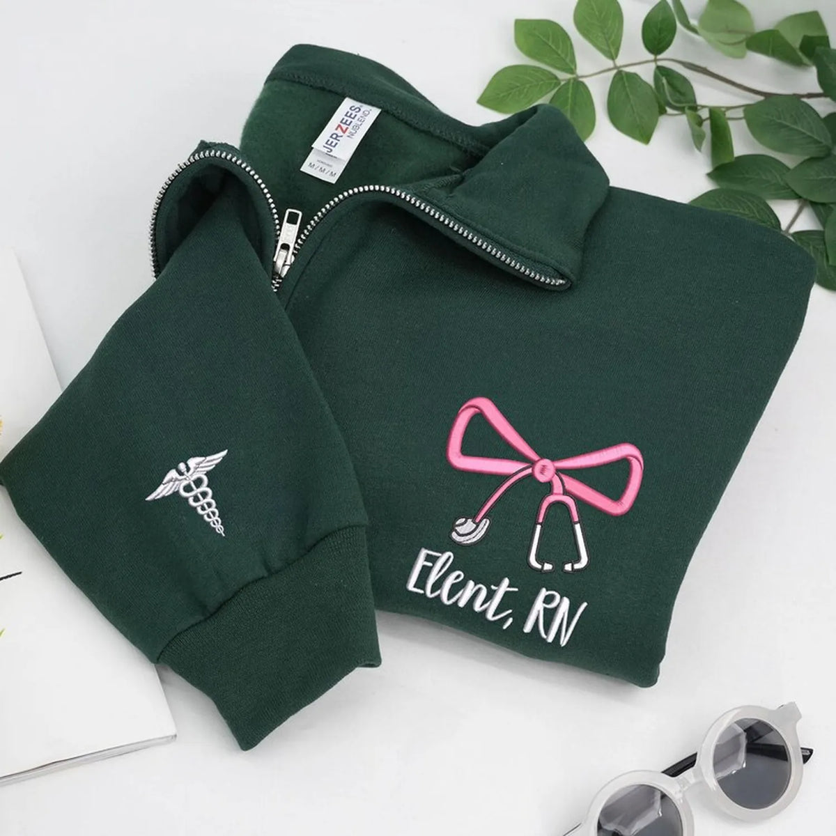 Personalized RN CNA BSN Gift - Custom Name & Title Quarter Zip - Nurse Week Embroidered Bow Pullover