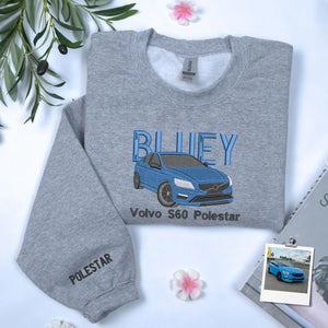 Custom embroidered car hoodie with personalized car name, minimalist design, perfect Valentine’s Day gift for car lovers