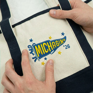 Personalized College Pennant Flag Team Est Embroidered Tote Bag - Graduation Gift