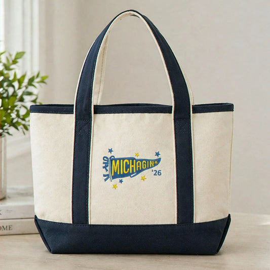 Personalized College Pennant Flag Team Est Embroidered Tote Bag - Graduation Gift
