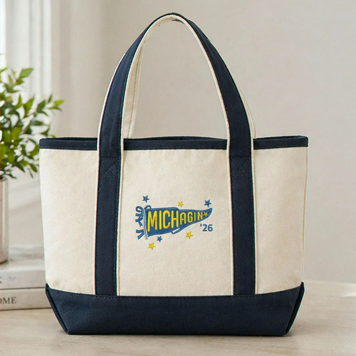 Personalized College Pennant Flag Team Est Embroidered Tote Bag - Graduation Gift