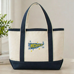 Personalized College Pennant Flag Team Est Embroidered Tote Bag - Graduation Gift