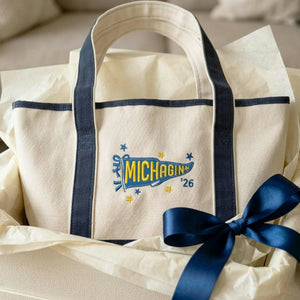 Personalized College Pennant Flag Team Est Embroidered Tote Bag - Graduation Gift