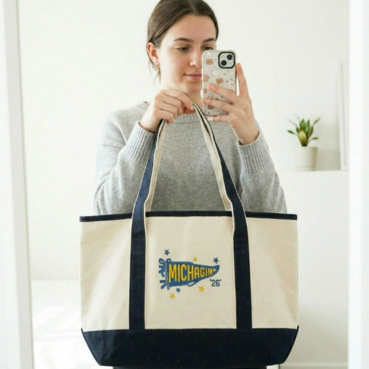 Personalized College Pennant Flag Team Est Embroidered Tote Bag - Graduation Gift