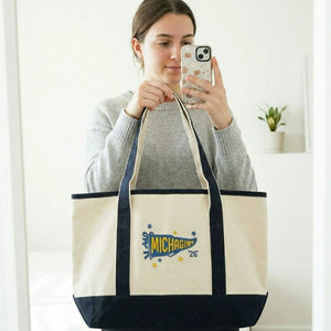 Personalized College Pennant Flag Team Est Embroidered Tote Bag - Graduation Gift