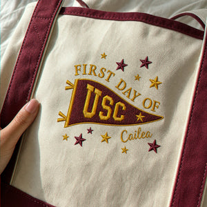 Personalized New Students College Pennant Embroidered Tote Bag with Name