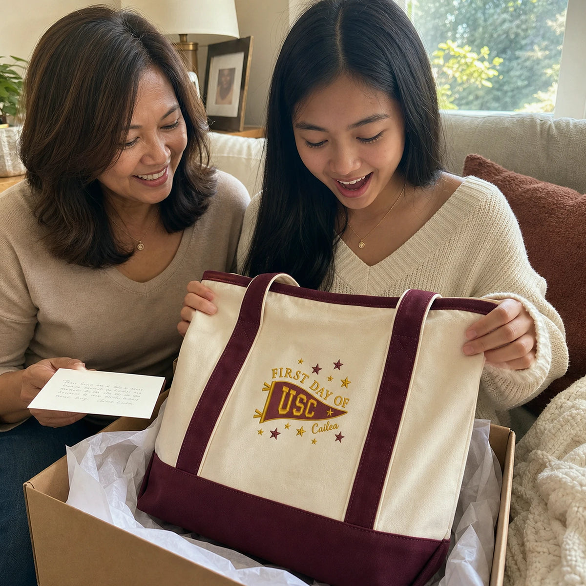 Personalized New Students College Pennant Embroidered Tote Bag with Name