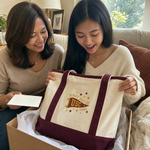Personalized New Students College Pennant Embroidered Tote Bag with Name