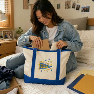 Personalized New Students College Pennant Embroidered Tote Bag with Name