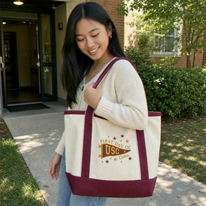 Personalized New Students College Pennant Embroidered Tote Bag with Name