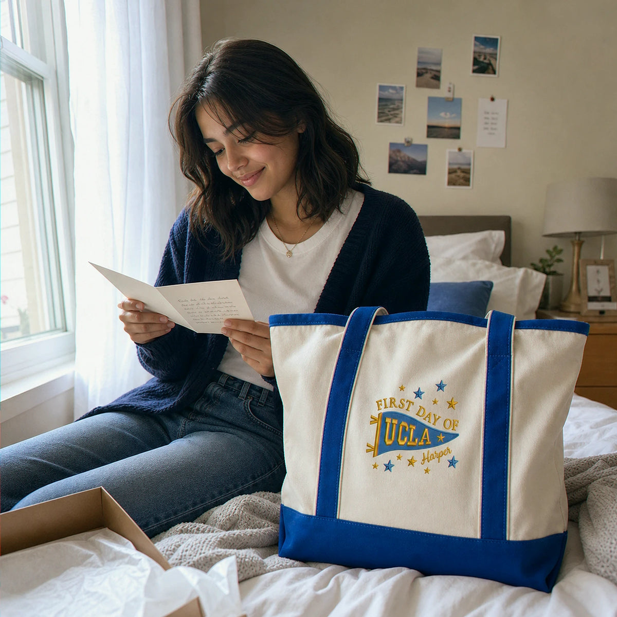 Personalized New Students College Pennant Embroidered Tote Bag with Name