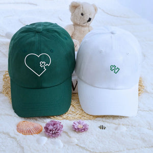 Custom embroidered heart puzzle matching hats for couples