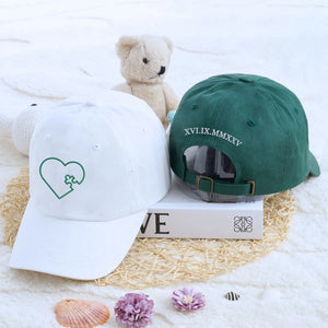 Custom embroidered heart puzzle matching hats for couples