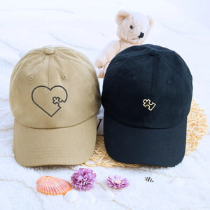 Custom embroidered heart puzzle matching hats for couples