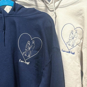 Custom embroidered couple portrait hoodie from photo, personalized romantic gift for him or her