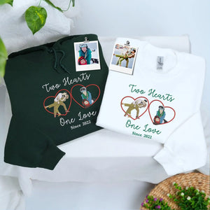 Custom embroidered couple sweatshirt with portrait from photo for anniversary gift