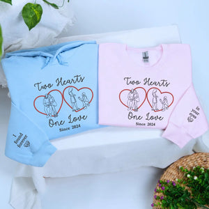 Custom embroidered couple sweatshirt with portrait from photo for anniversary gift