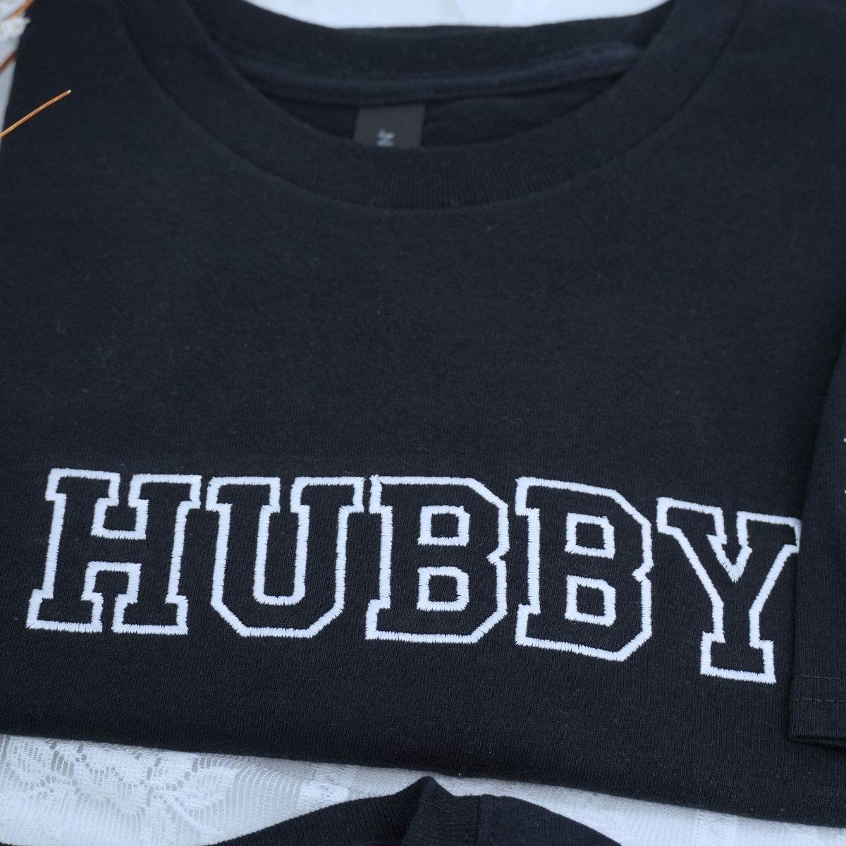 Custom embroidered wifey and hubby shirts with EST year and names