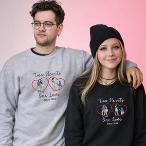 Custom embroidered couple sweatshirt with portrait from photo for anniversary gift
