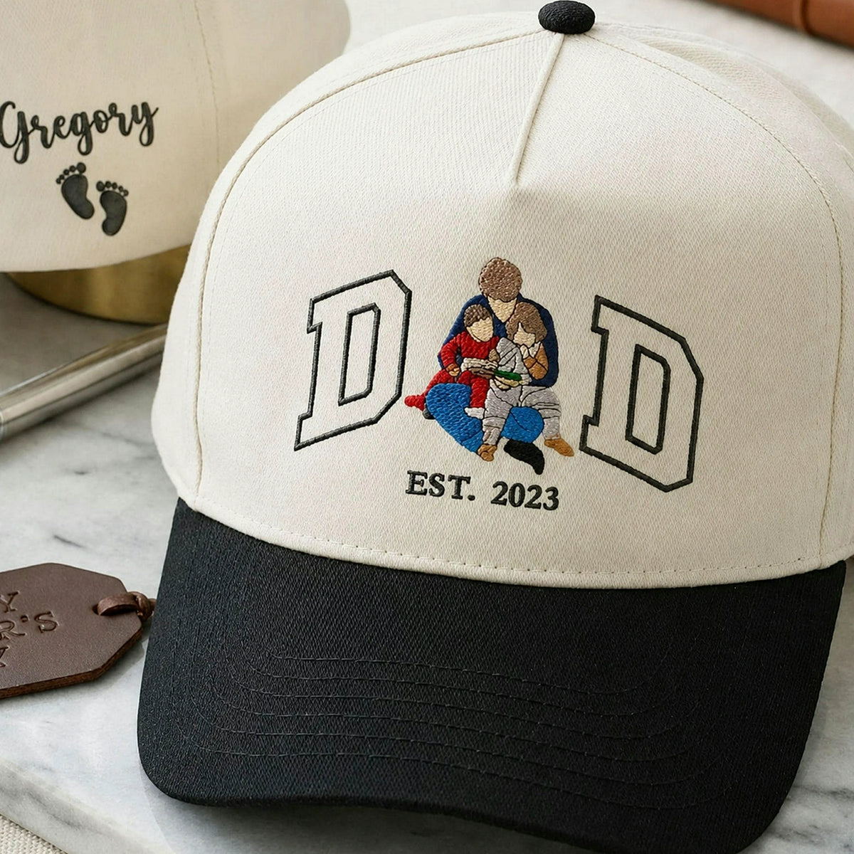 Custom Embroidered Dad Hat Photo Portrait - Father's Day Gift for Him, First Time Dad Est Year