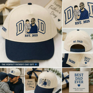 Custom Embroidered Dad Hat Photo Portrait - Father's Day Gift for Him, First Time Dad Est Year