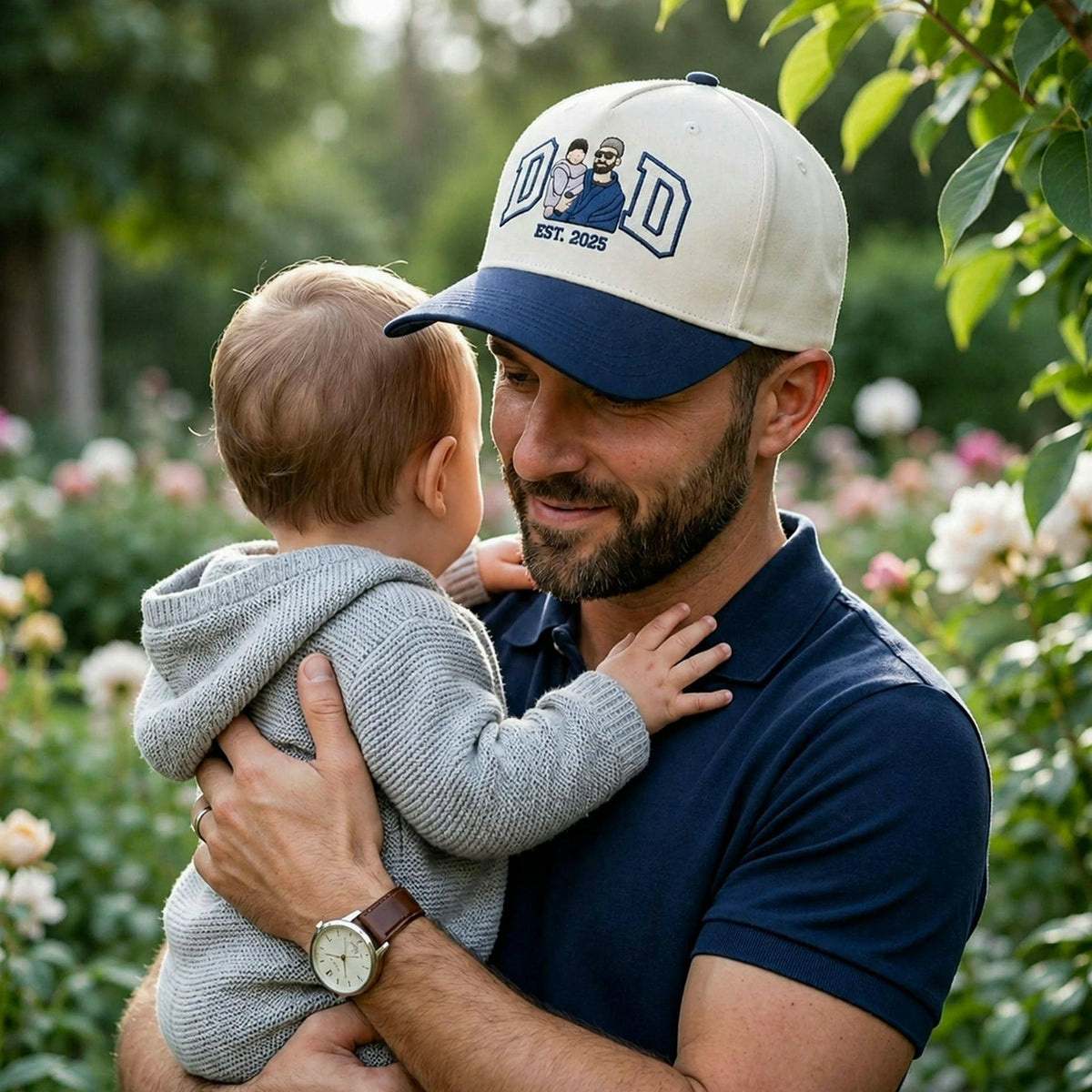 Custom Embroidered Dad Hat Photo Portrait - Father's Day Gift for Him, First Time Dad Est Year