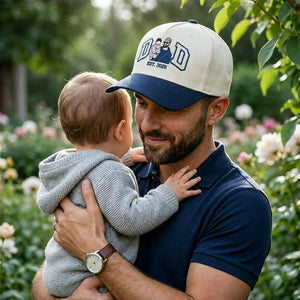 Custom Embroidered Dad Hat Photo Portrait - Father's Day Gift for Him, First Time Dad Est Year