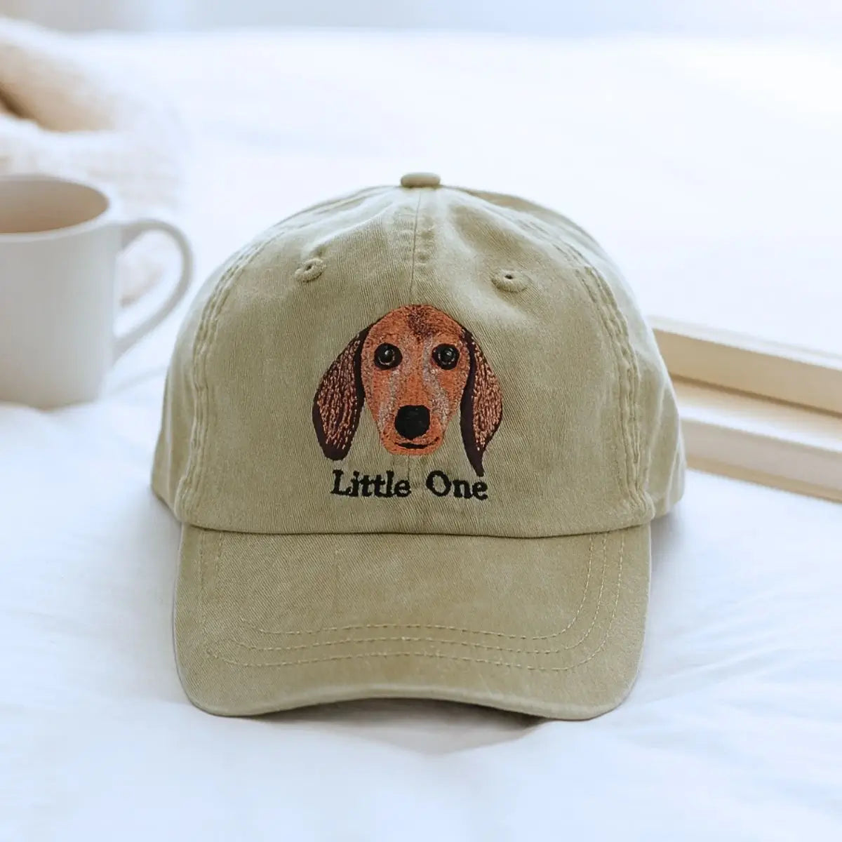 Embroidered pet cap with custom dog photo stitched on front, personalized gift for pet lover