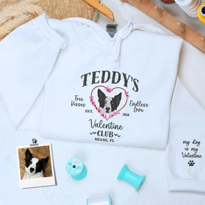 Custom Embroidered Dog Valentine Club Sweatshirt or Hoodie with Dog Portrait from Photo, Valentine's Day Gifts for Dog Lovers