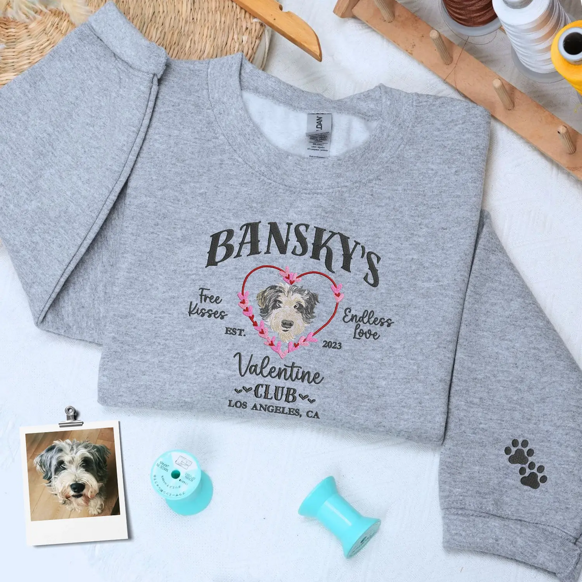 Custom Embroidered Dog Valentine Club Sweatshirt or Hoodie with Dog Portrait from Photo, Valentine's Day Gifts for Dog Lovers