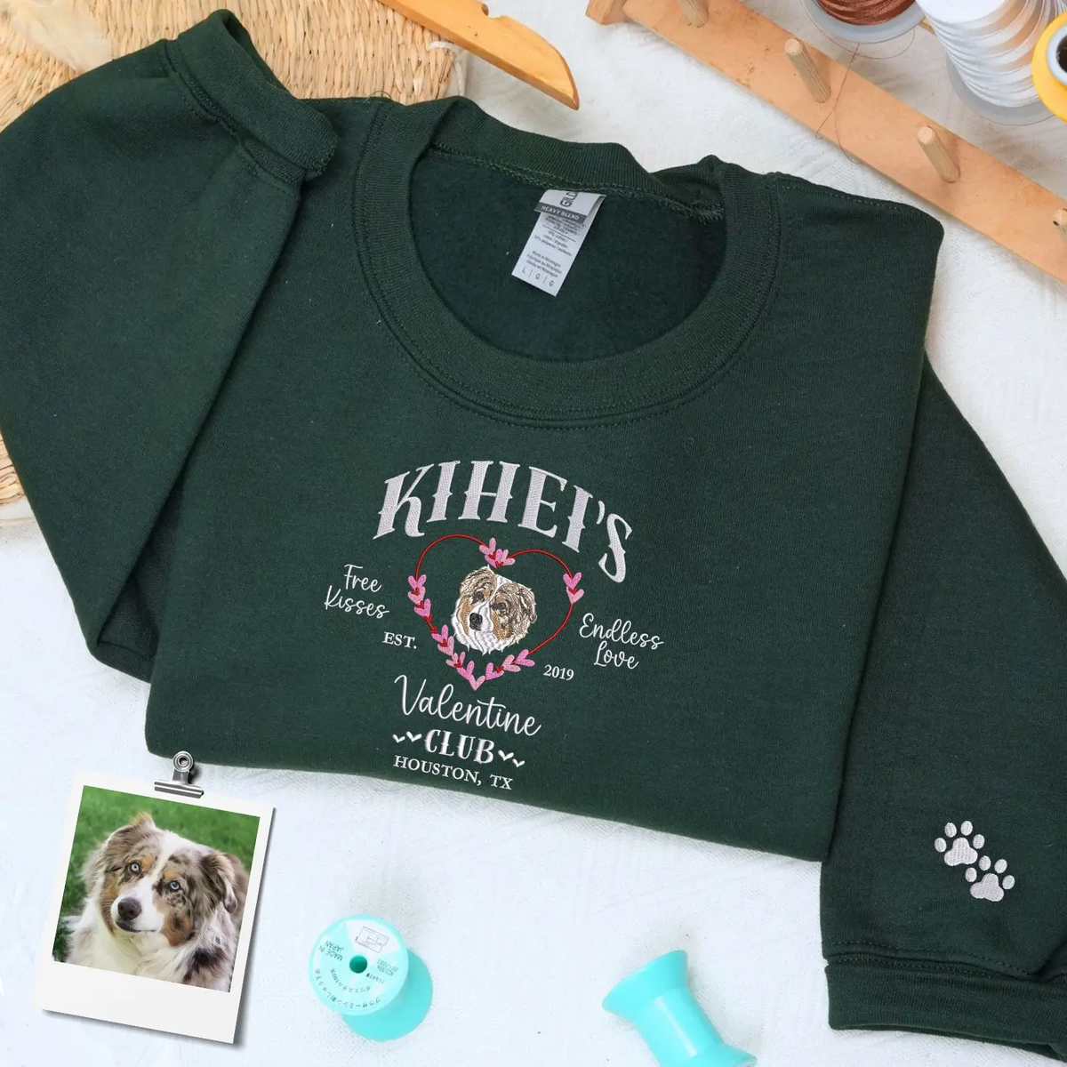 Custom Embroidered Dog Valentine Club Sweatshirt or Hoodie with Dog Portrait from Photo, Valentine's Day Gifts for Dog Lovers