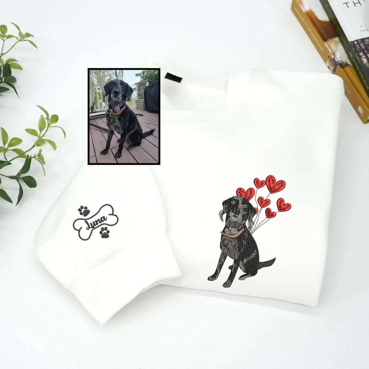Custom embroidered dog portrait sweatshirt for her made from pet photo, Valentine gift for dog lovers