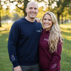 Custom embroidered first wedding anniversary hoodie with personalized couple portrait and To Infinity and Beyond text