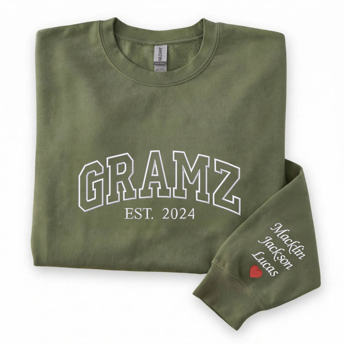 Personalized Gramz Sweatshirt with Grandkids Names - Custom Grandma Est Year Embroidered Gift