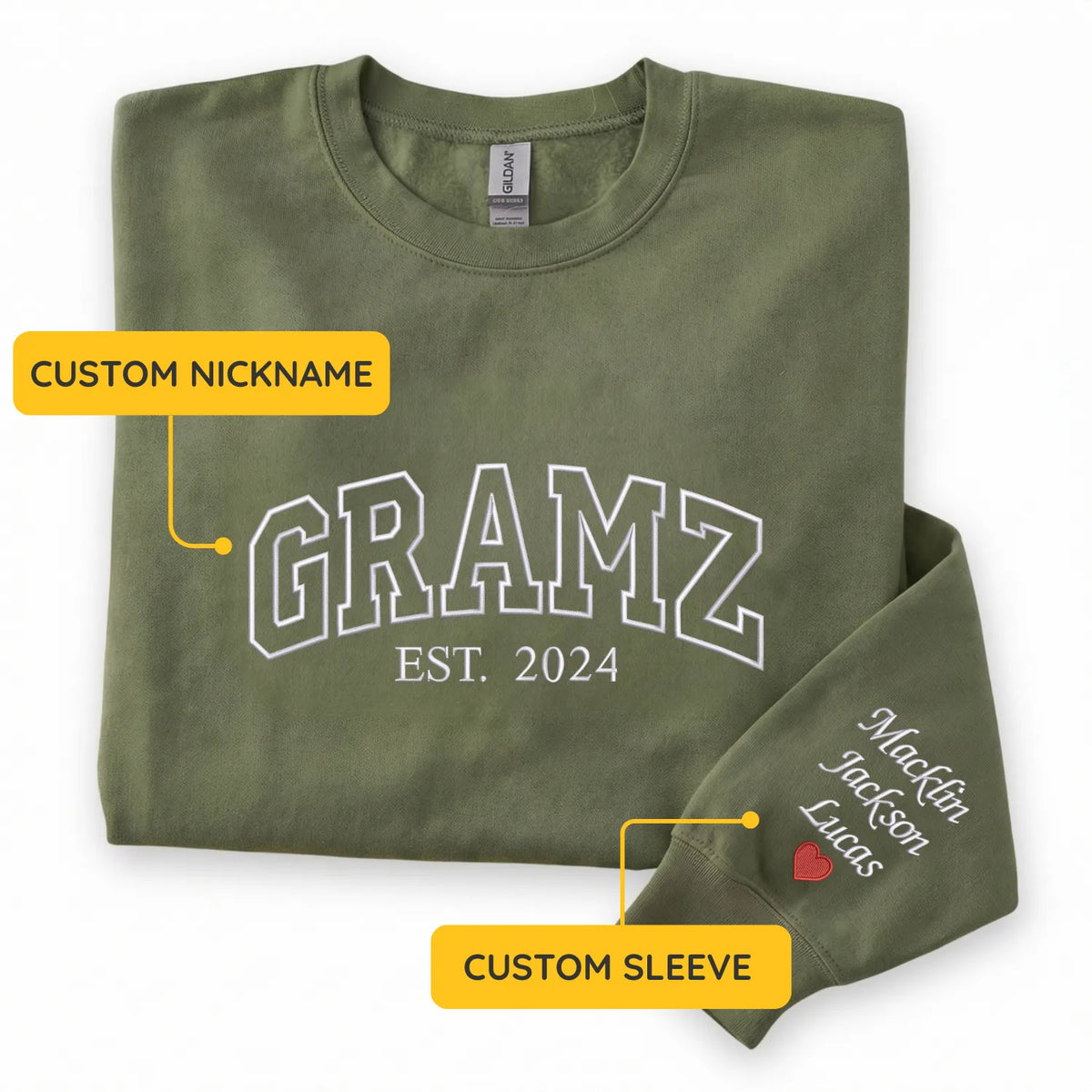 Personalized Gramz Sweatshirt with Grandkids Names - Custom Grandma Est Year Embroidered Gift