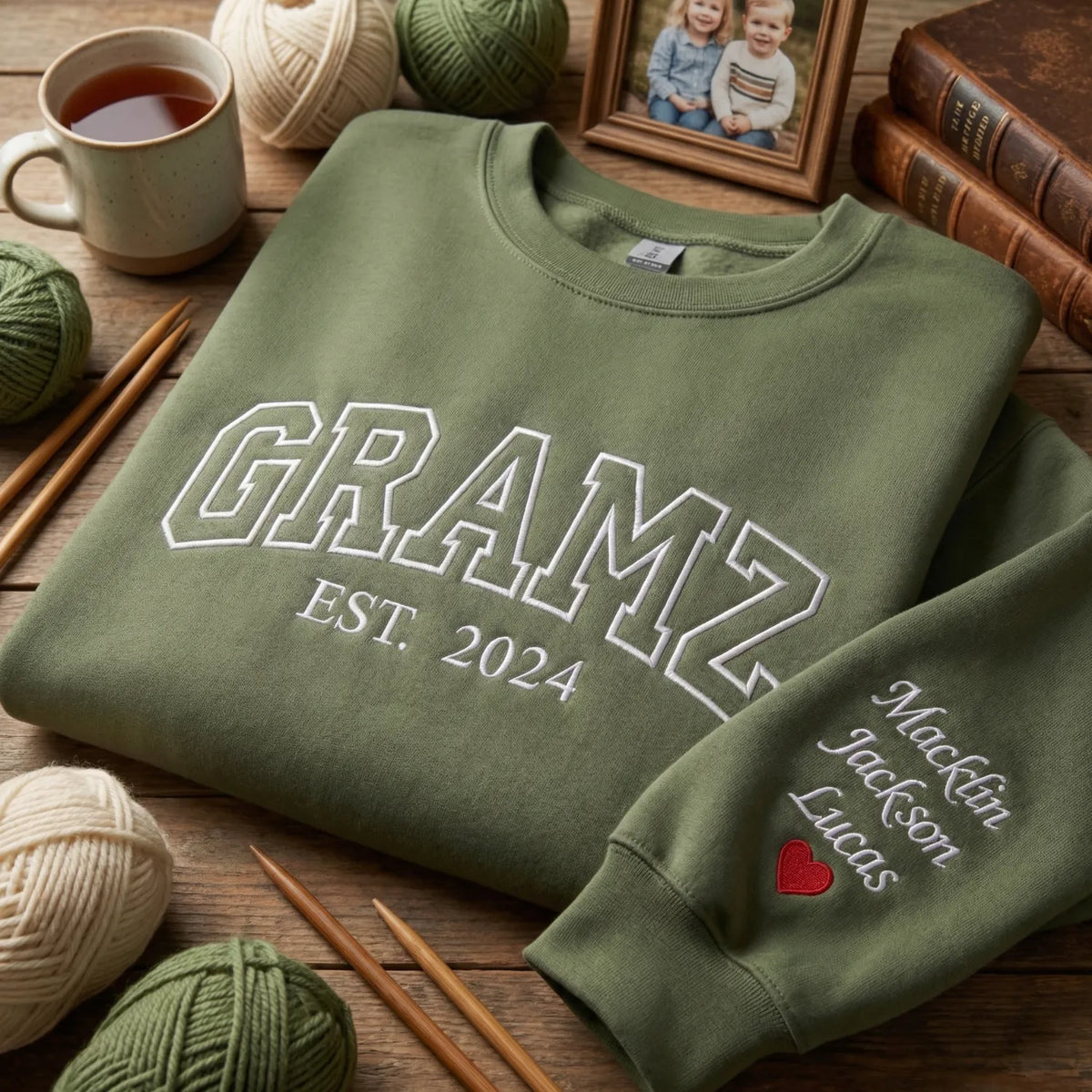 Personalized Gramz Sweatshirt with Grandkids Names - Custom Grandma Est Year Embroidered Gift