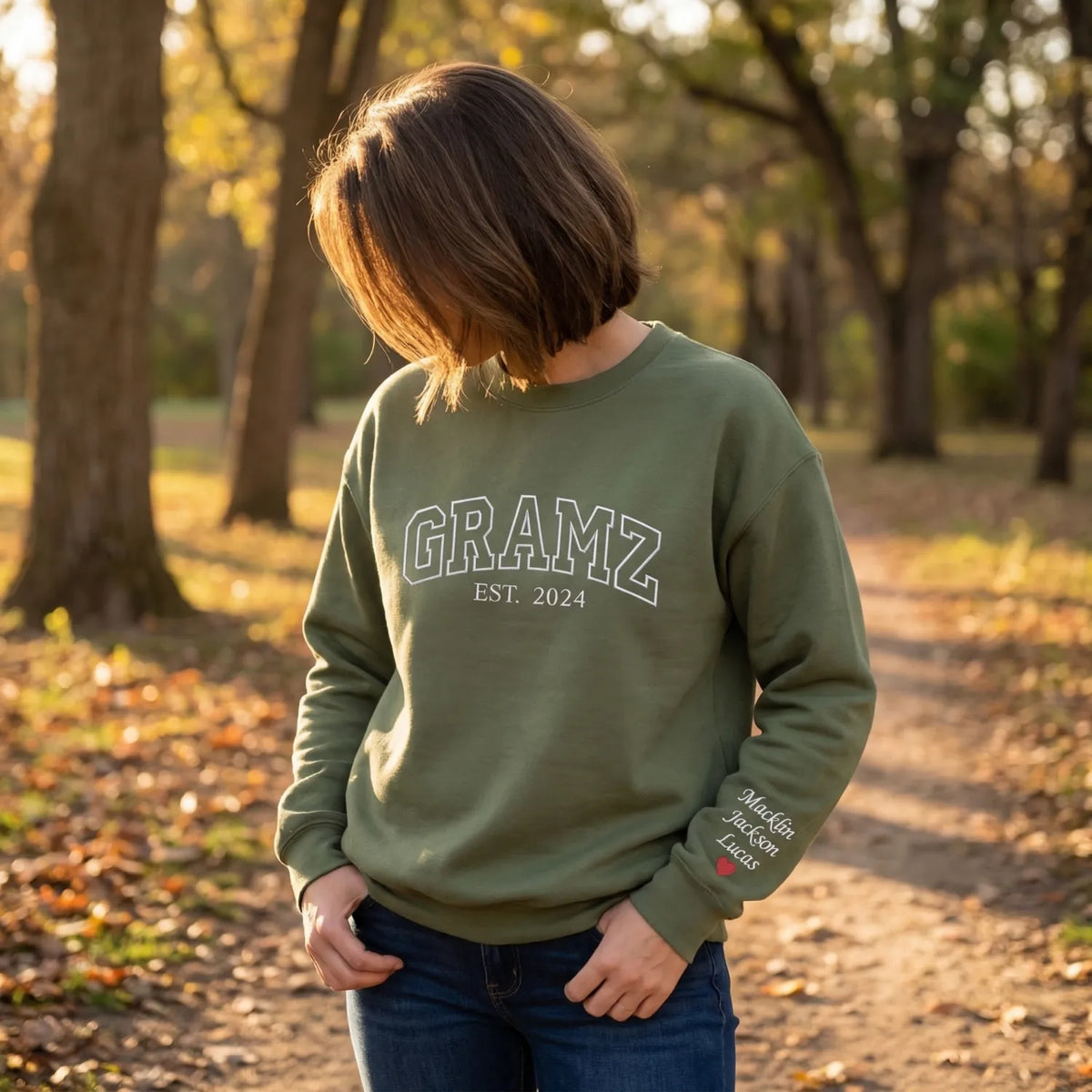 Personalized Gramz Sweatshirt with Grandkids Names - Custom Grandma Est Year Embroidered Gift