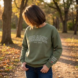Personalized Gramz Sweatshirt with Grandkids Names - Custom Grandma Est Year Embroidered Gift