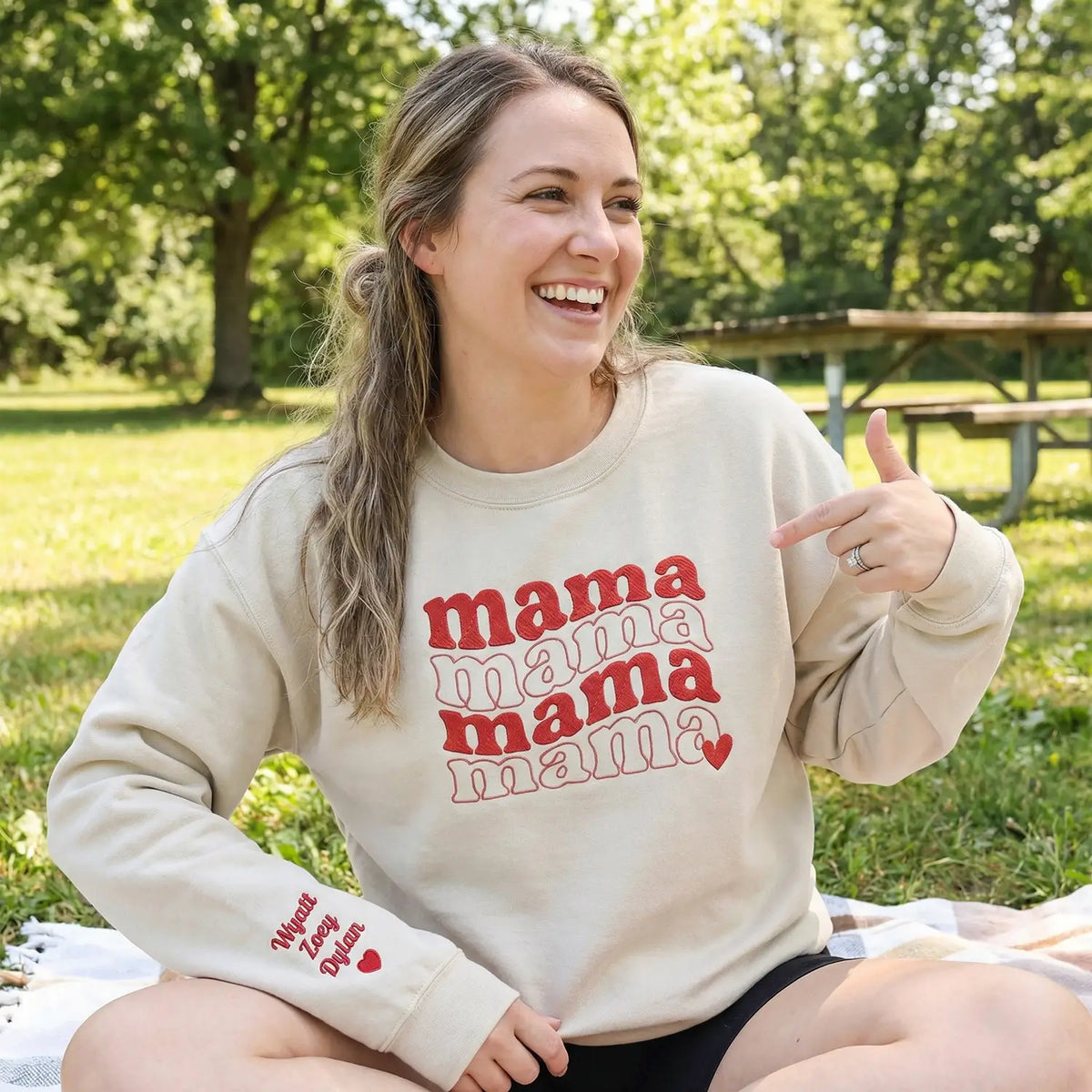 Custom Embroidered Groovy Mama Sweatshirt or Hoodie with Name on Sleeve, Mother's Day gift for Daughter