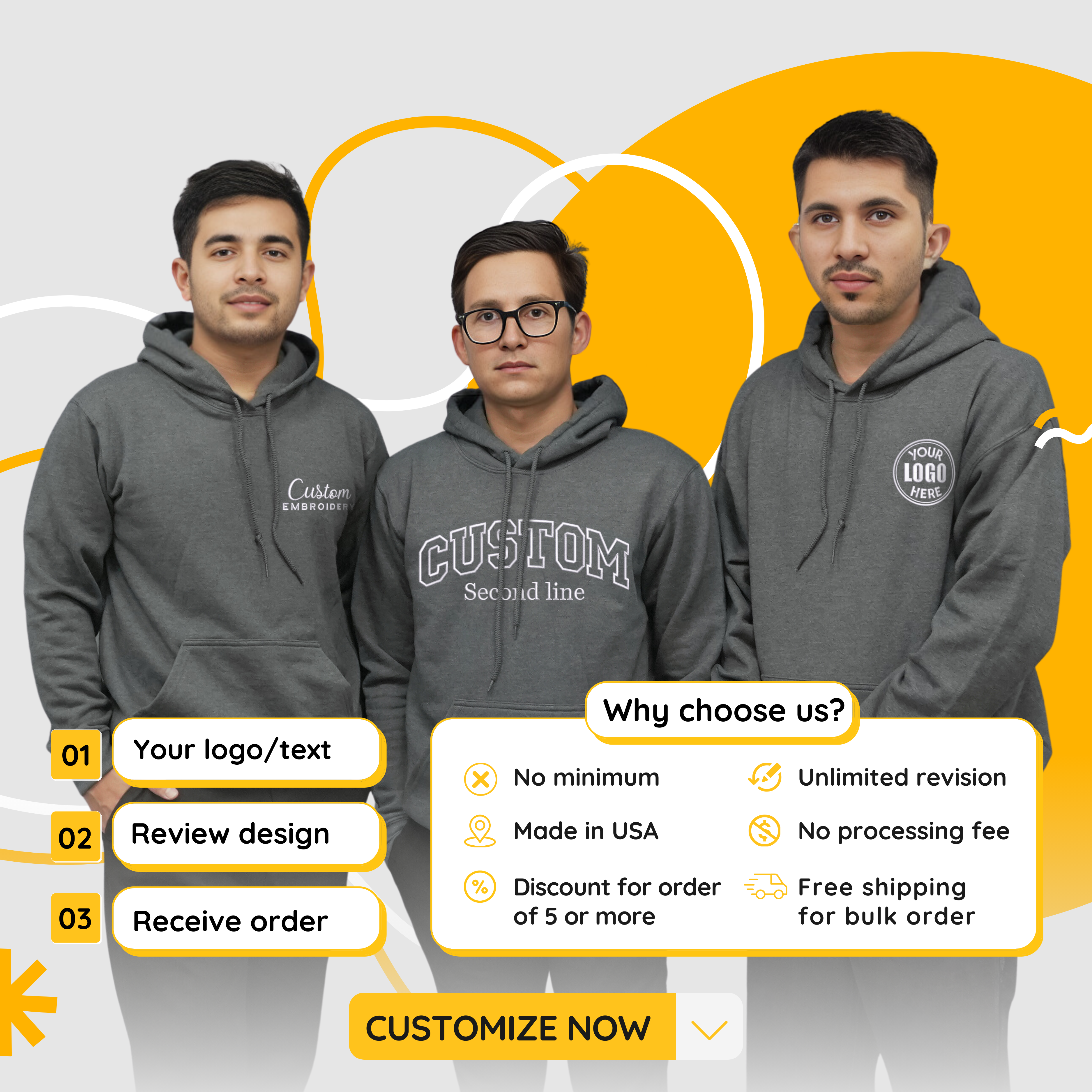 Custom Embroidered Hoodies with Logo Any Text No Fee Processing Embroly