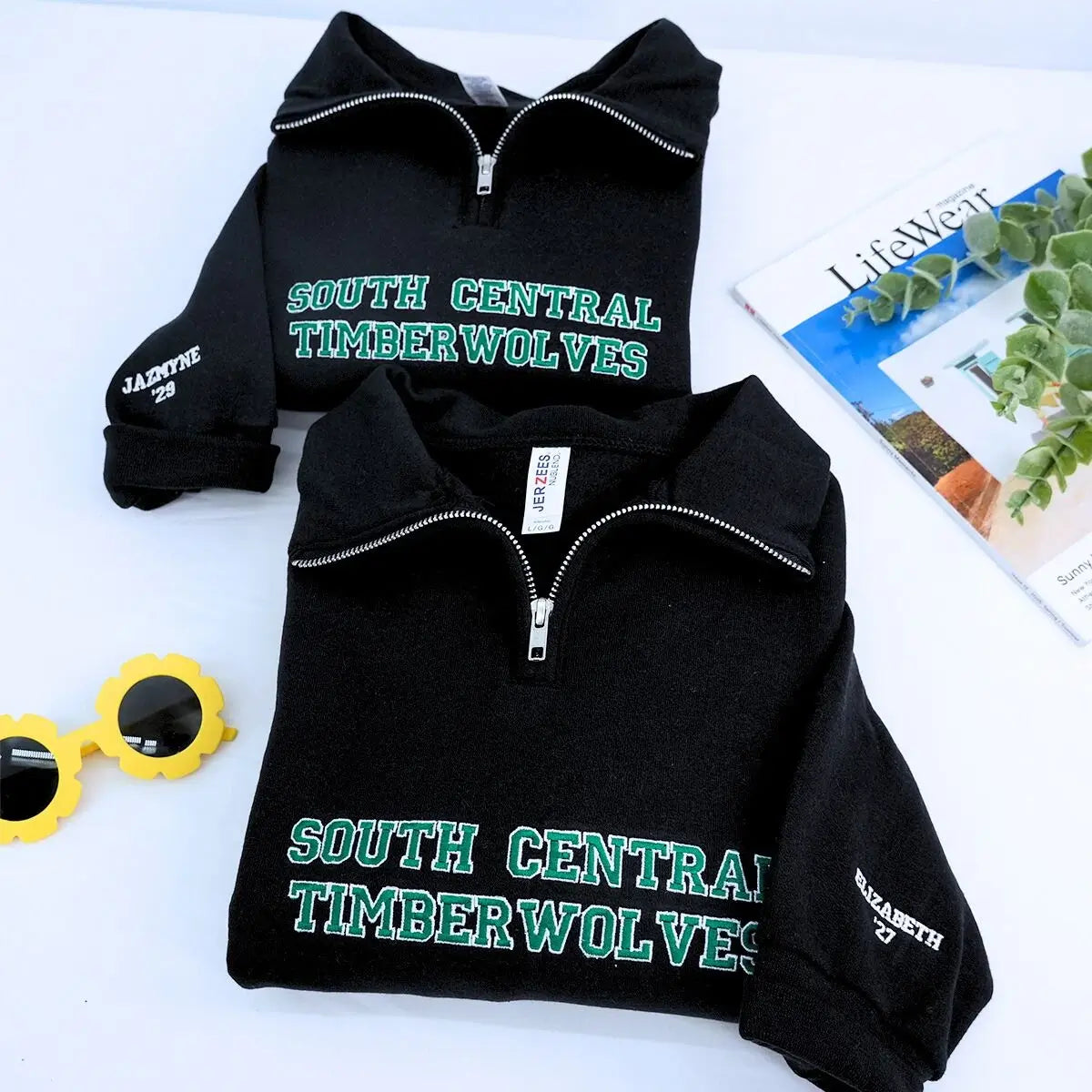 custom embroidered quarter zip sweatshirt with logo on chest