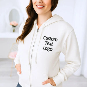 custom embroidered zip up hoodie with company logo on chest
